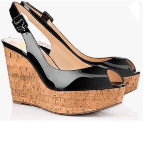FOWT Black Peep Toe Slingback Platform Wedge High Heel Buckle Open Toe Sandals